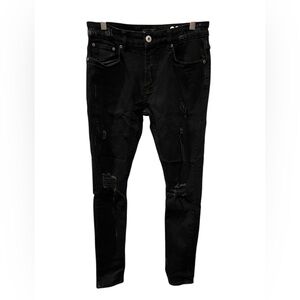 Serenede Men’s 30 Black Distressed Skinny Jeans – Fitted Denim Stretch